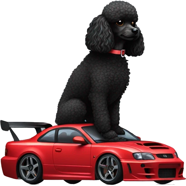 black toy poodle with s15 drift car emoji