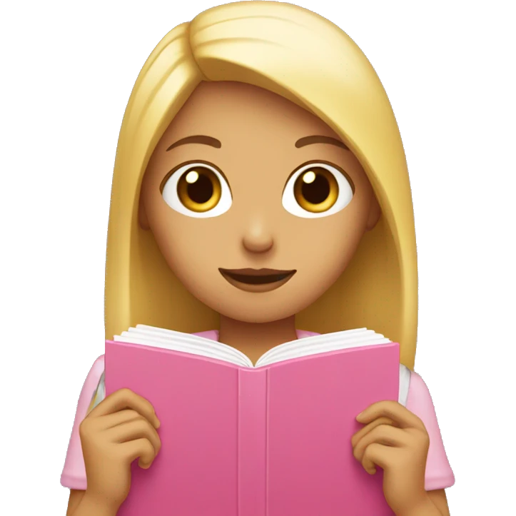 Girl holding a pink book in front of her face  emoji