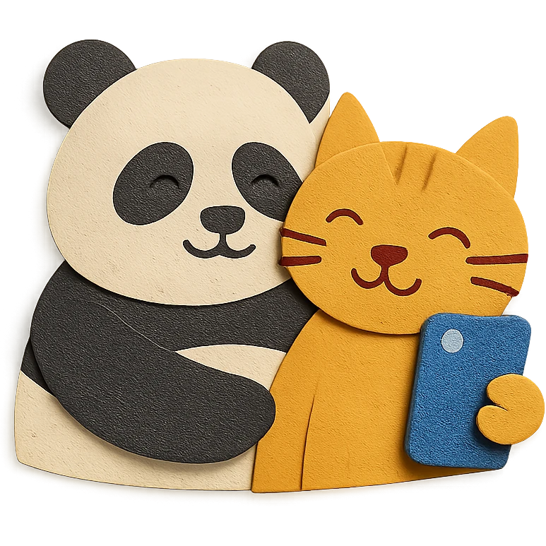 panda and cat taking a selfie together emoji