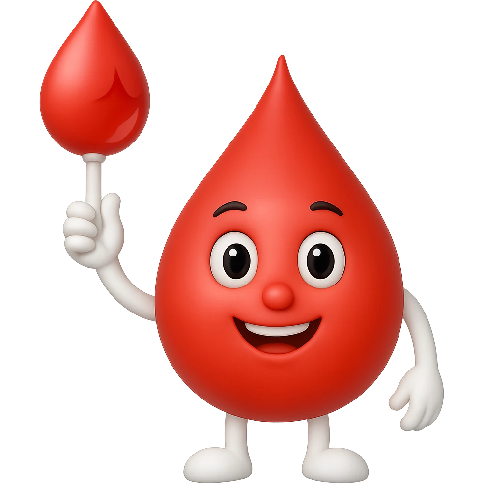 Make the sign, legs, and hands white while keeping the blood drop and the overall style the same. Remove the background. The original style is not editable, so maintain the look as closely as possible. emoji