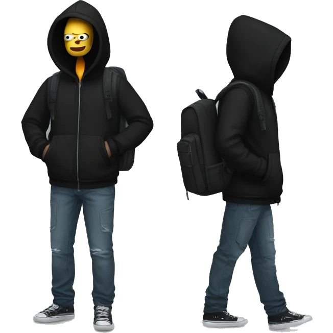 mr. robot with cool backpack black hoodie with zips emoji