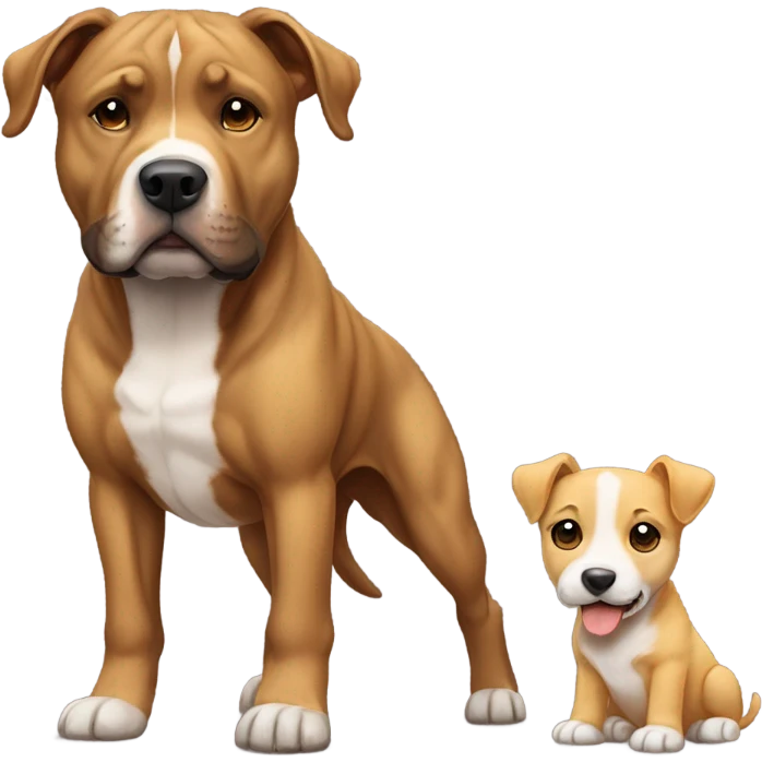Two brindle dogs one a adult pitbull and the other a puppy golden shepherd both brindle emoji