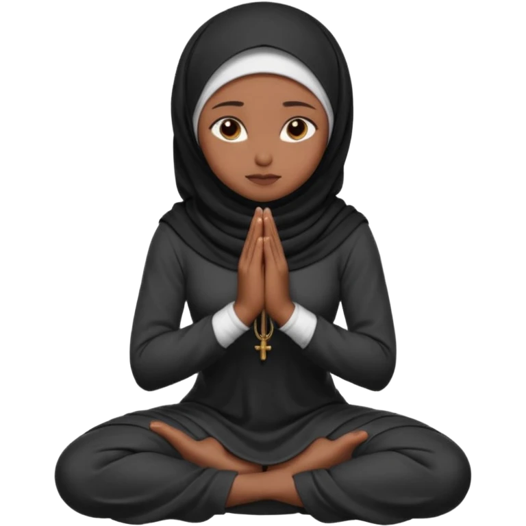 darkskin muslim black woman praying kneeling with dark hijab hyper realistic face, half side position emoji