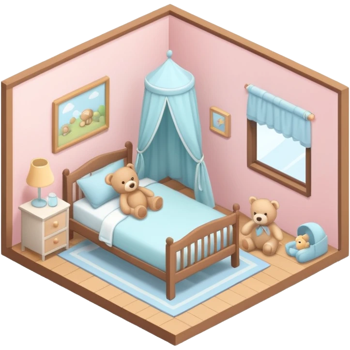 isometric baby room, Cozy baby room with crib and teddy bear emoji