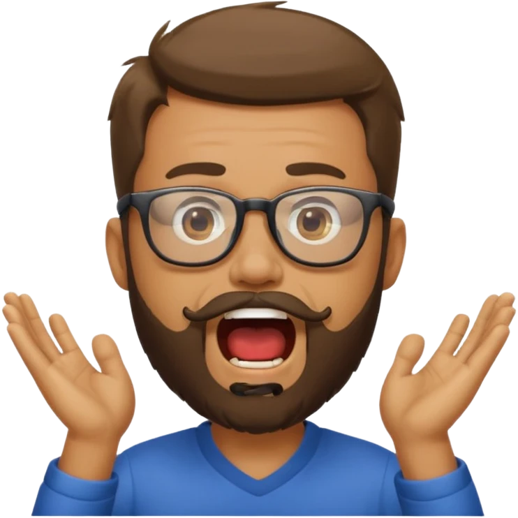 a guy with a beard, glasses and shouting : "FA, FA-TE INCOA" emoji