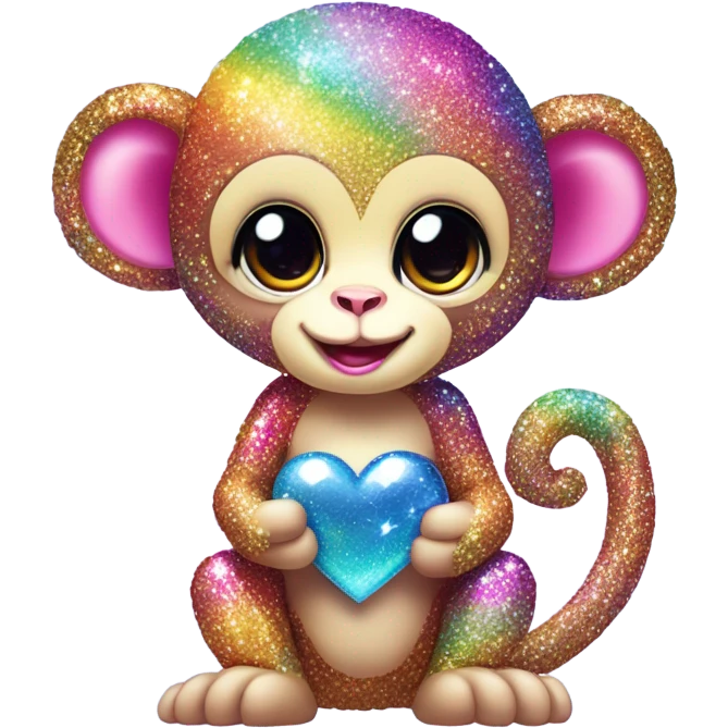 Lisa frank sparkly rainbow baby monkey with heart emoji