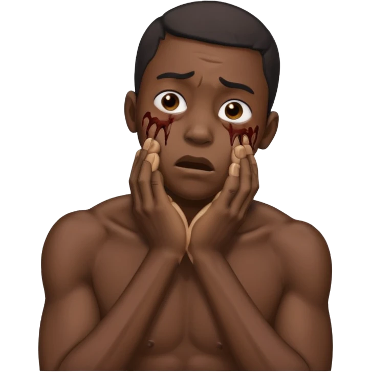 make a photo of a black man who is choking himself with his hangs emoji