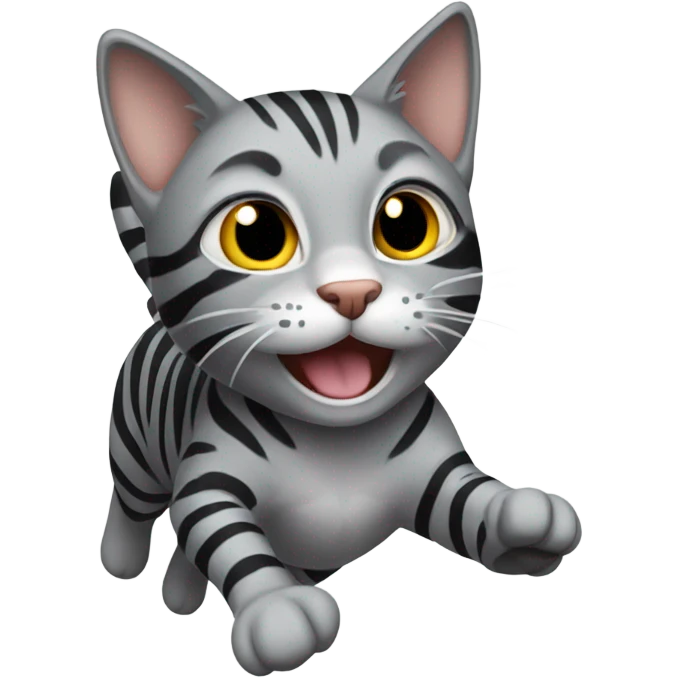 Gray cat with black stripes jumping  emoji