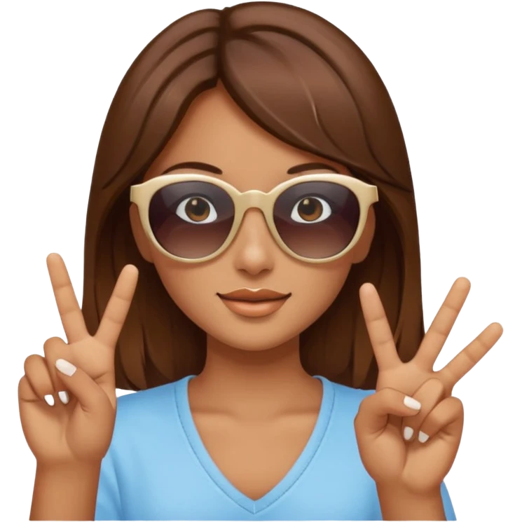 Brown hair girl with sunglasses who makes a peace sign with her fingers emoji