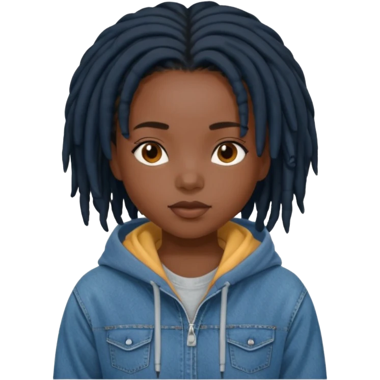 make a black girl with short black locs wearing a denim hoodie with black sleeves emoji