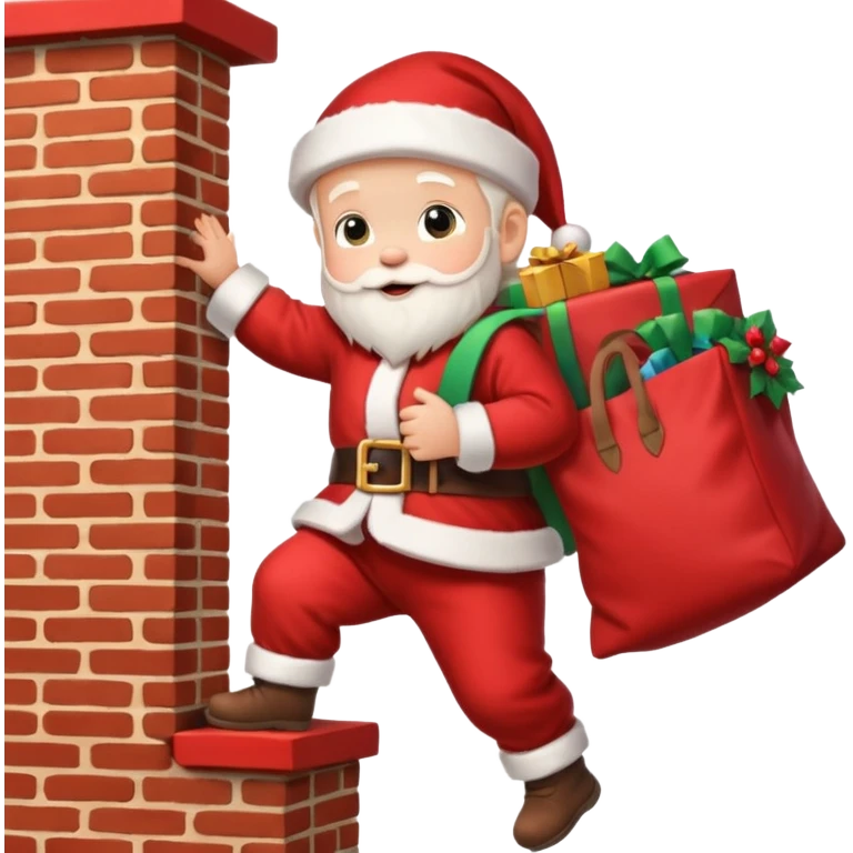 baby Santa Claus is carrying a bag of presents and climbing down the chimney. emoji