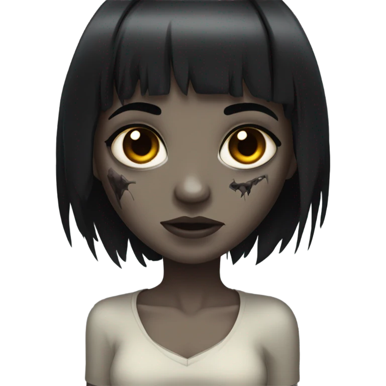 Zombie girl with bangs of black hair and dark brown eyes  emoji