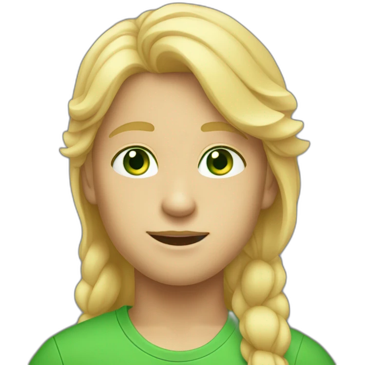 boy with blond hair bright skin and green eyes wear raiboal tshirt emoji