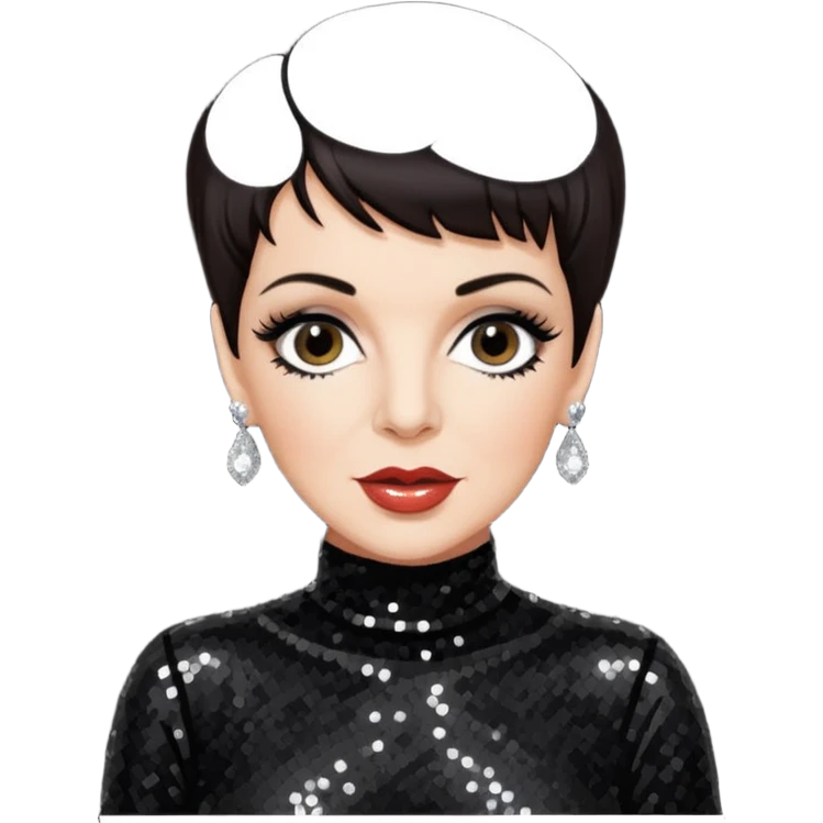 Liza Minnelli with dark brown hair, black sequin outfit emoji