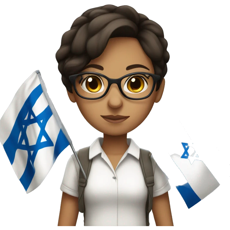 Brunette girl with glasses and short hair holding Israeli flag  emoji
