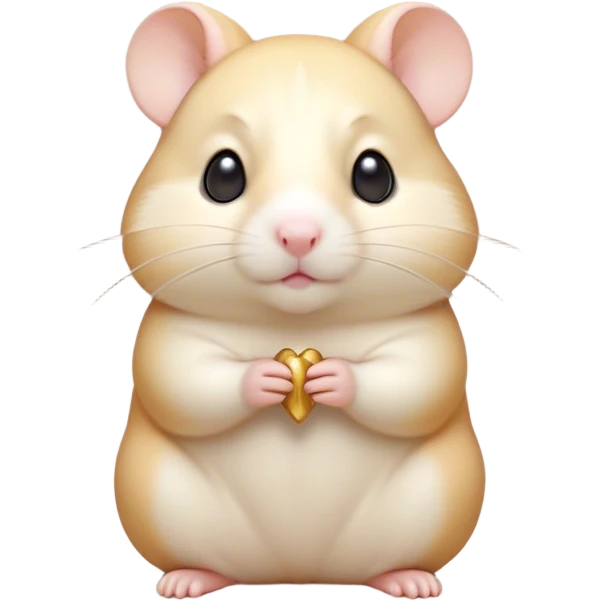 Cinematic Noble Cream Hamster Portrait Emoji, Poised and regal, with a tiny, compact build and a smooth, pristine cream coat, deep-set soulful dark eyes, Simplified yet sharp and sophisticated features, highly detailed, glowing with a soft, dignified glow, high shine, intelligent and energetic, stylized with an air of miniature elegance, focused and attentive, soft glowing outline, capturing the essence of a watchful and confident rodent, so majestic it feels as though it could scurry out of the screen with effortless authority! emoji