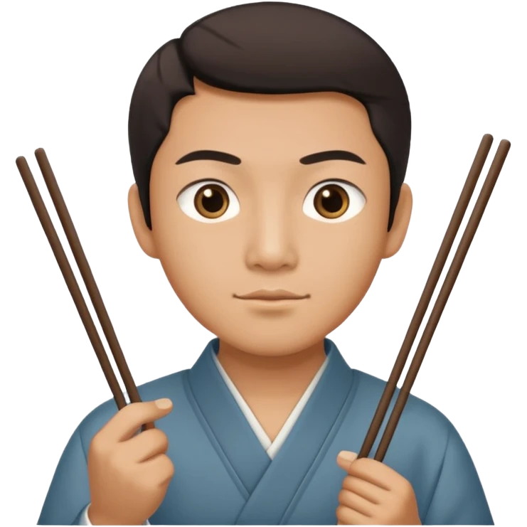 Asian man with really small eyes holding chopsticks emoji