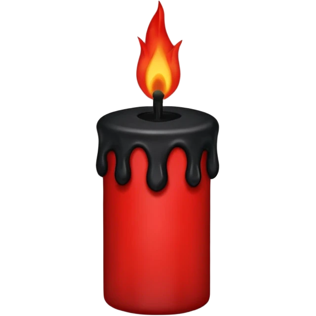iOS sticker, dark candle, black wax, red flame, minimal emoji