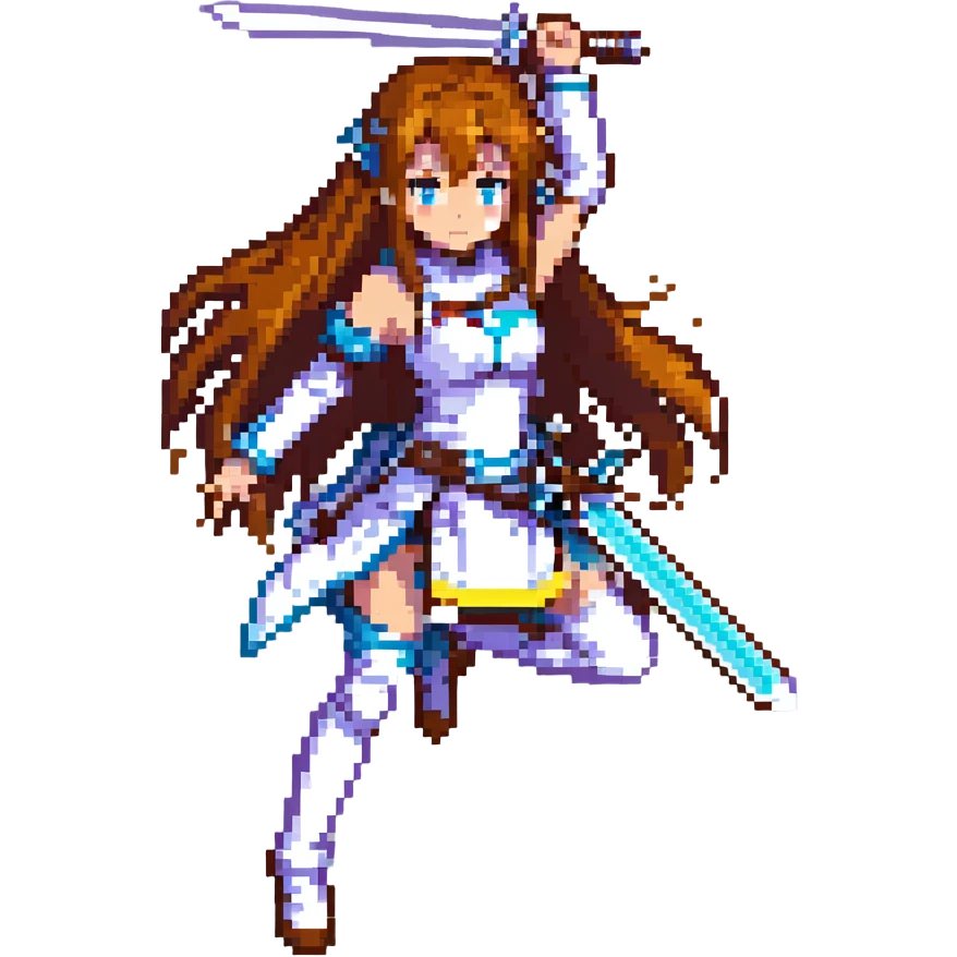 asuna from sword art online, pixel art style, action pose emoji