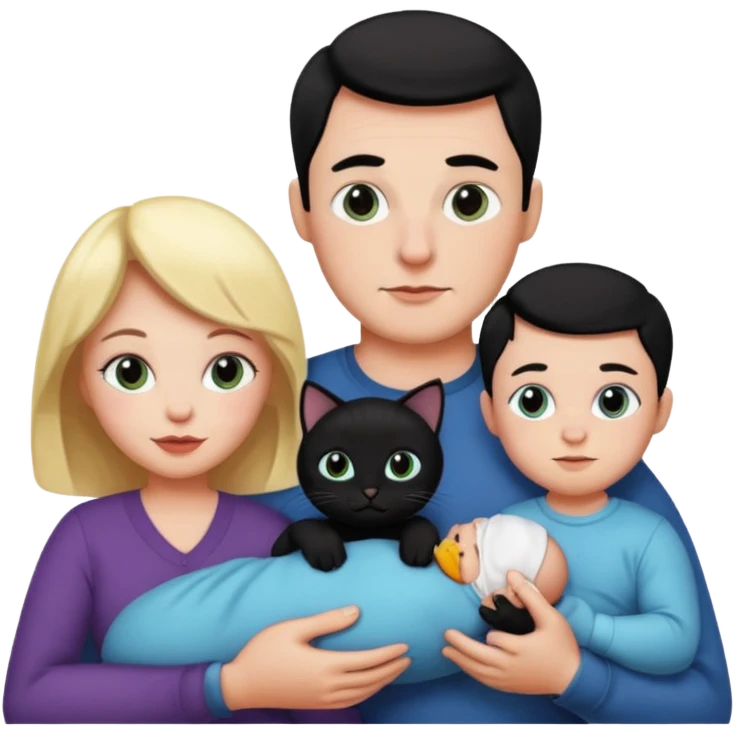 mom, dad, baby and black cat emoji