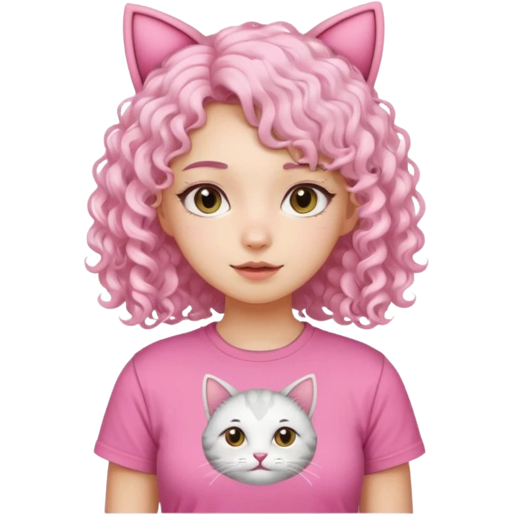 girl with white curly hair and cat ears wearing pink tshirt emoji
