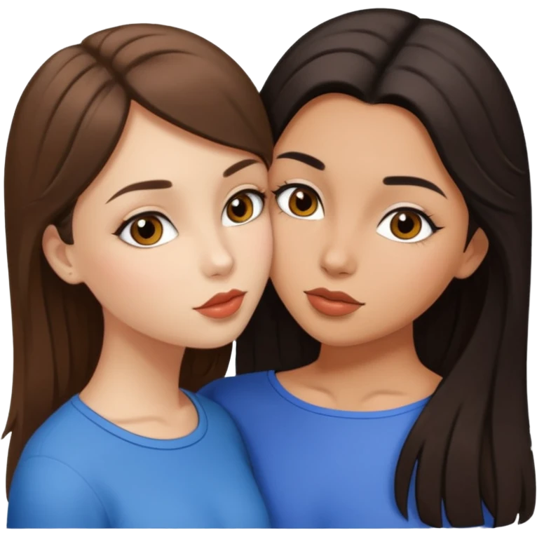 brown haired and brown eyed Ukrainian girl and black haired and white skinned girl are kissing  emoji