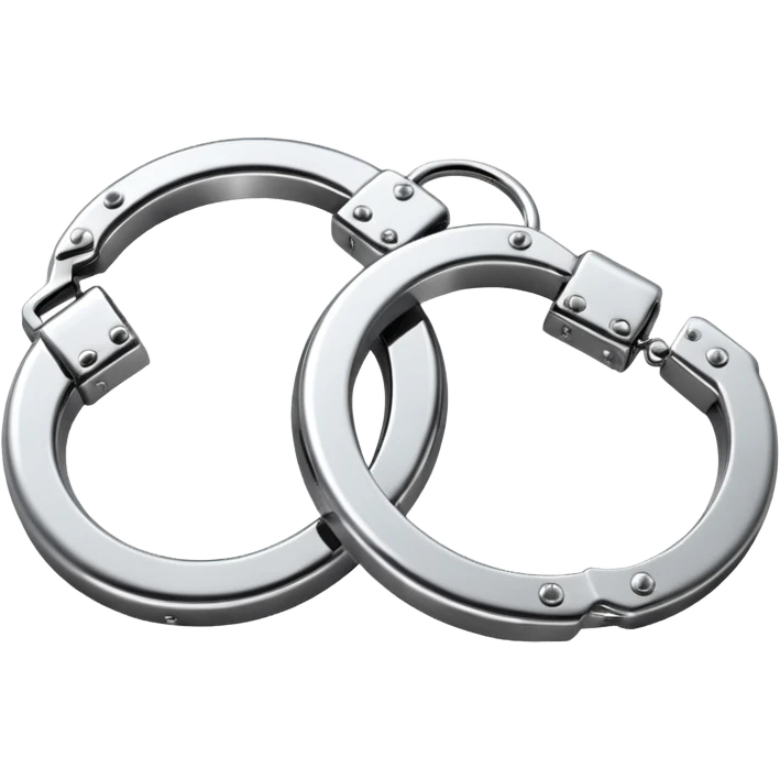 A pair of elegant handcuffs emoji made of silver chrome, smooth rounded design, glossy metallic reflections, luxury fetish aesthetic, minimal iOS emoji style, centered, clean white background emoji