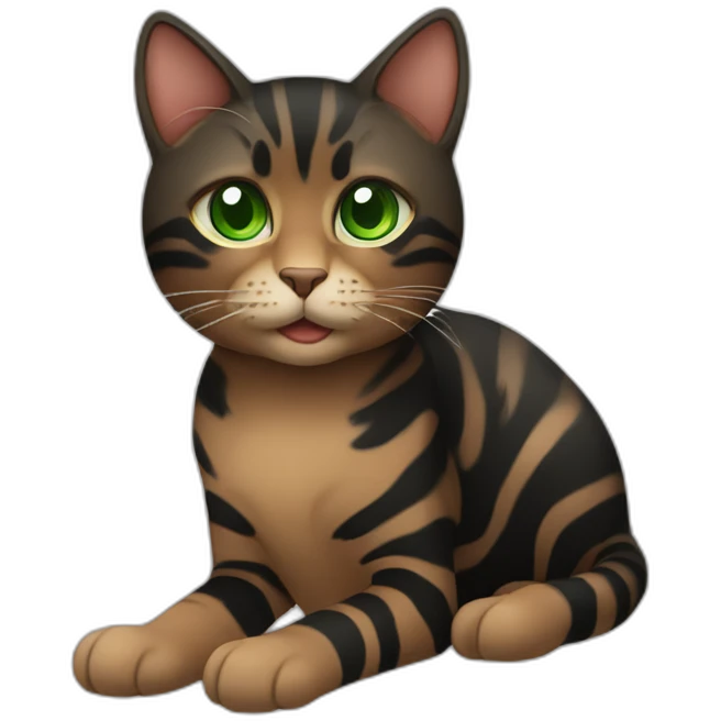 green eyes black and brown stripted cat emoji