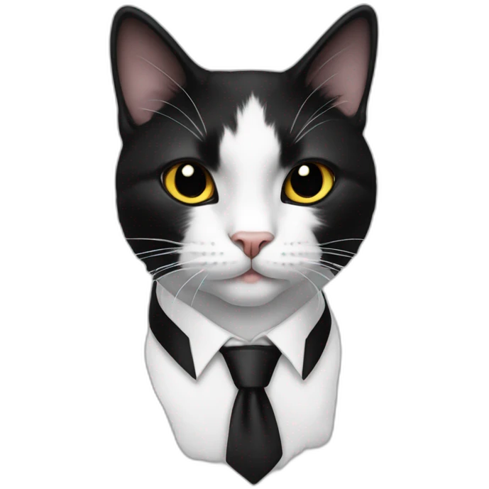 Tuxedo cat in tie, lot of black fur emoji