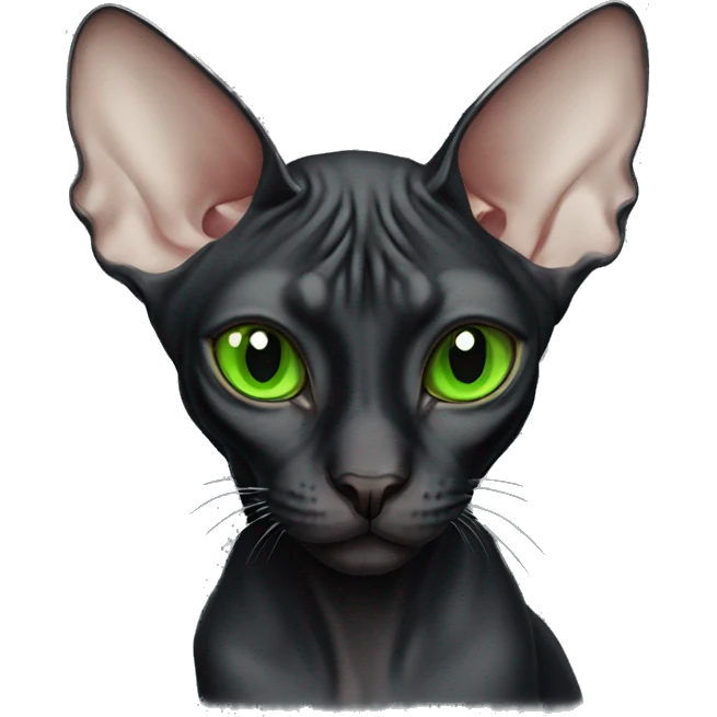 black sphynx cat with green eyes emoji