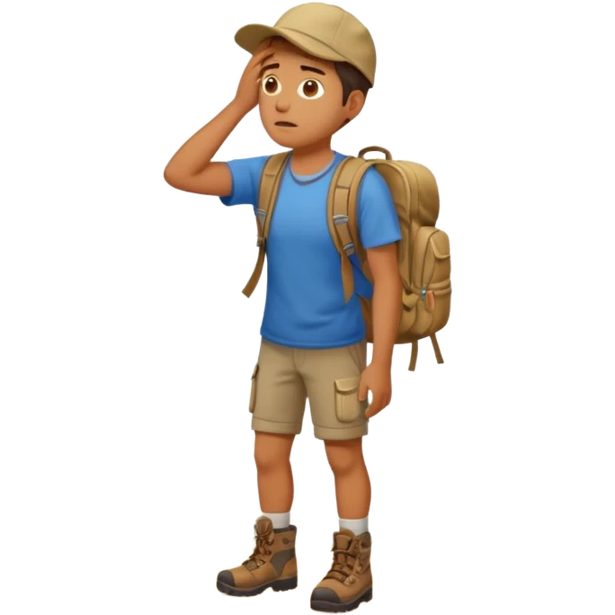 A photorealistic tourist is confused and scratching his head. There are 3 different paths ahead. emoji