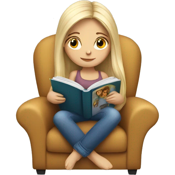 long hair white girl reading a book in cozy chair  emoji