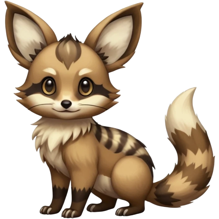 Rare warm-colored exotic cute epic aesthetic colorful Eevee-Civet-species-Fakemon-hybrid-creature, with markings, full body emoji