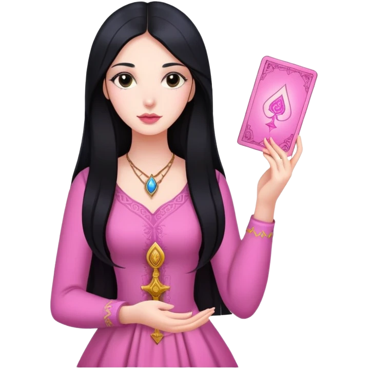 long black hair girl with pink tarot cards emoji