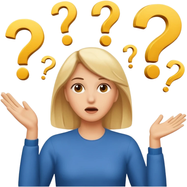 lady with medium lenth blonde hair throwing question marks in the as if confused emoji