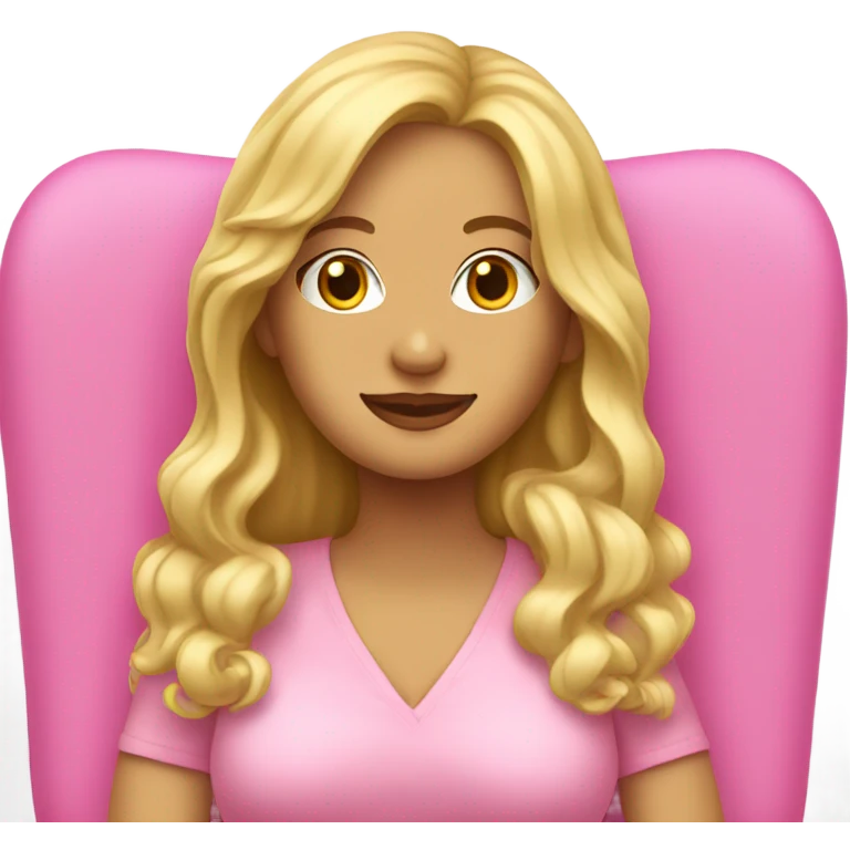 White woman, long hair, blonde hair, wavy hair, pink lawn chair emoji