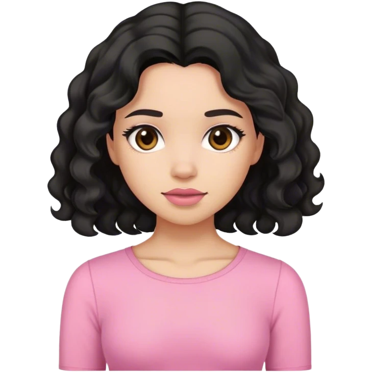 Girl with black wavey hair and pink top emoji