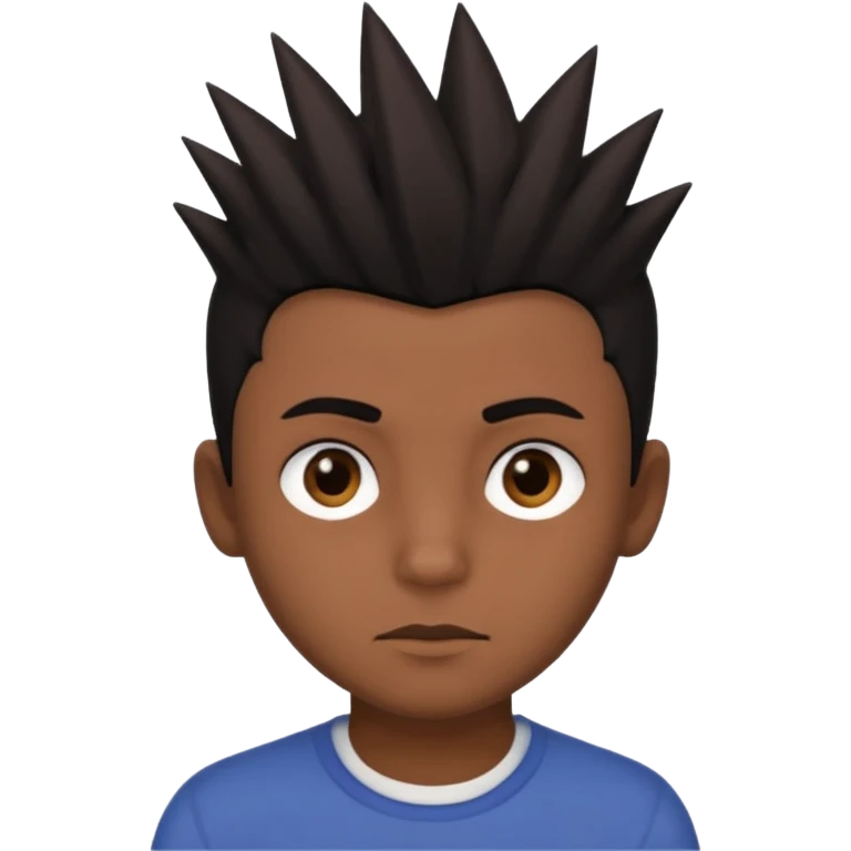 Dark brown boy, with short spiky black hair, black eyes emoji