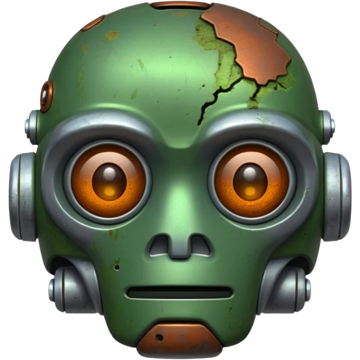 make a tired old robot emoji, covered in green sludge, 2d emoji