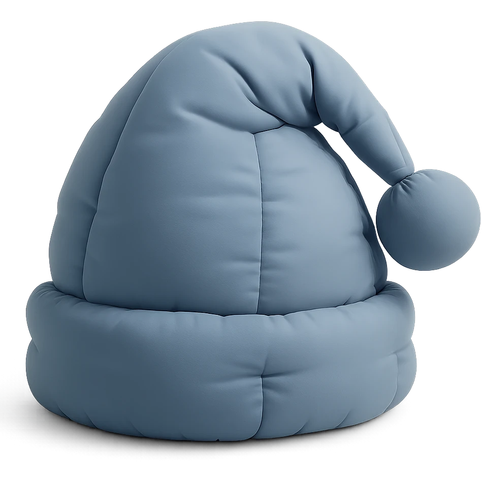 soft, plushy sleep cap with pompom in cushion style emoji