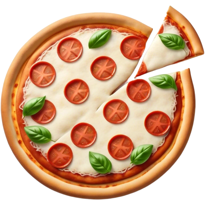 Pizza Napoletana Cinematic Realistic Pizza Napoletana Dish Emoji, depicted as a delicious slice of Neapolitan pizza with a thin, crispy crust, fresh tomato sauce, mozzarella, and basil, rendered with mouth-watering textures and vibrant, warm lighting. emoji