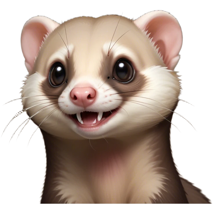 Cinematic Comical sable ferret Portrait Emoji, Head tilted dramatically with an exaggeratedly shocked expression, featuring a slender, wiggly body and a distinct sable ferret head with a pointed snout and small ears, with wide, hilariously expressive eyes full of humorous disbelief, Simplified yet hilariously expressive features, highly detailed, glowing with a slightly sassy natural glow, high shine, dramatic yet playful, stylized with an air of quirky charm, soft glowing outline, capturing the essence of a meme-worthy sable ferret that looks ready to scamper into viral fame! emoji
