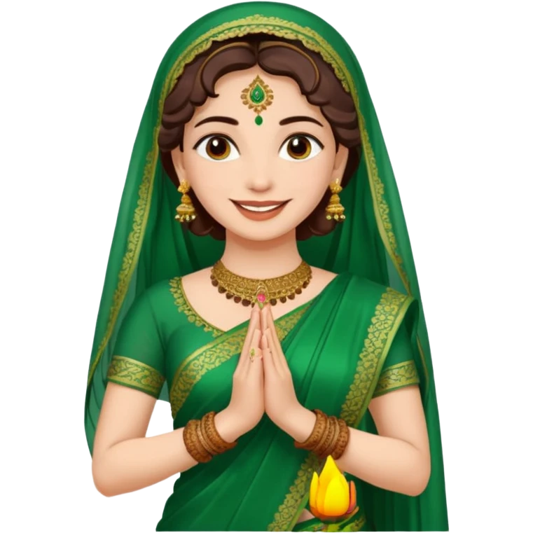 bride in mehendi Ceremony in green saree standing emoji