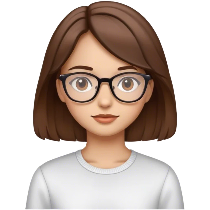 siyah/gri gibi gözlüklü,kahverengi düz ama çok hafif de dalgalı saçlı, koyu kahverengi-koyu gözlü, beyaz/buğday tenli kız emoji