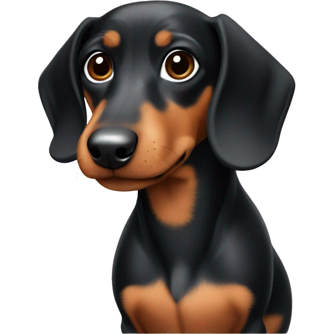 Miniature black and tan dachshund with white chest and black spots on chest emoji