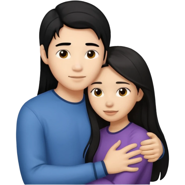 asian boy with black hair and light brown long hair girl hugging emoji