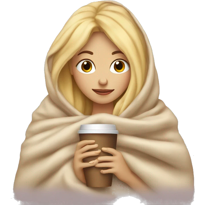 Blonde girl inside a blanket sipping coffee eyes closed emoji