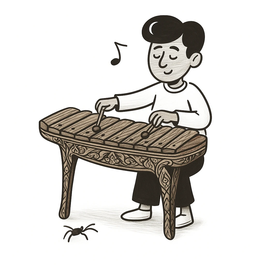 Add traditional Thai patterns and wood texture to the Thai xylophone, preserving the doodle style. emoji