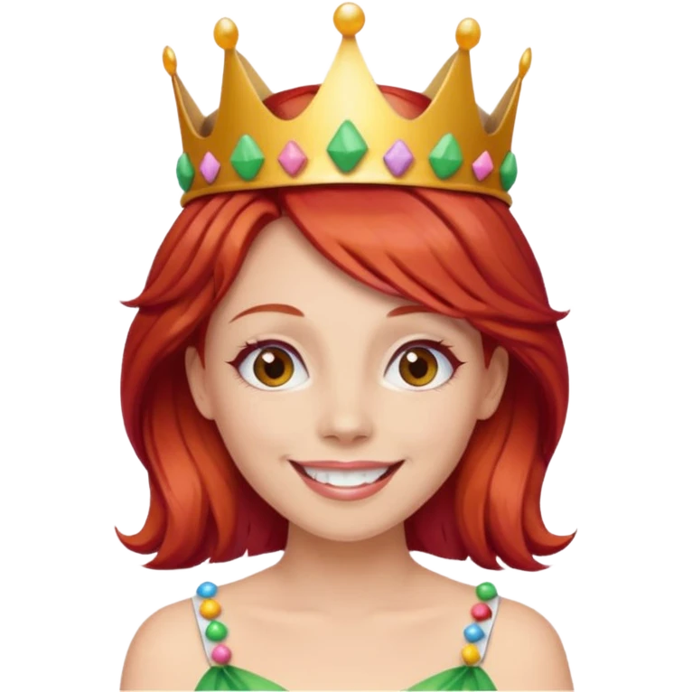 red hair woman wearing a candy crown emoji