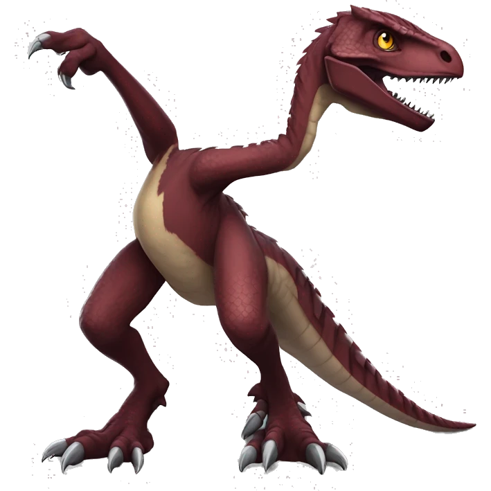 Maroon edgy badass modern sexy handsome punk velociraptor-dragon-Digimon, full body emoji